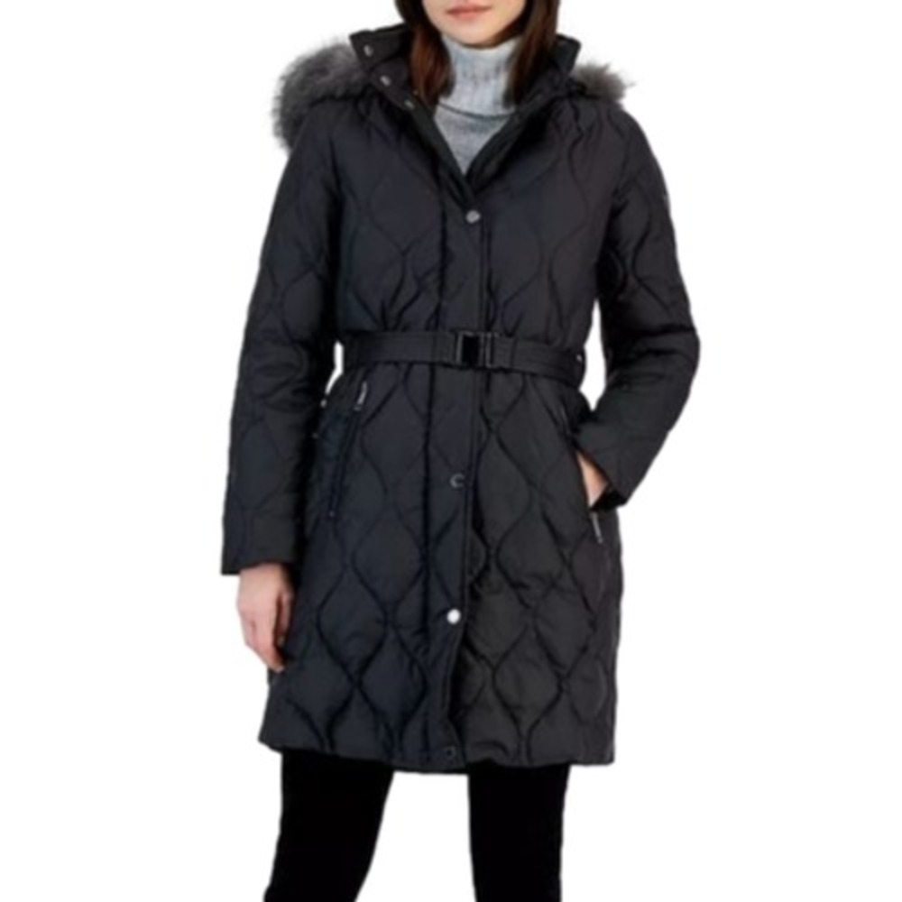 Michael Kors Black Quilted Down Faux Fur Long Puffer Coat Plus Size‎ XXL NEW!